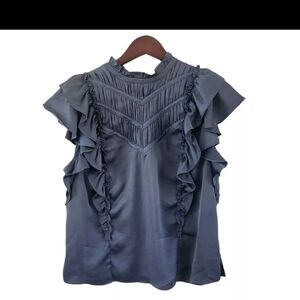 Veronica Beard Dark Slate Mandell Blouse Top Ruffle Womens Size 8